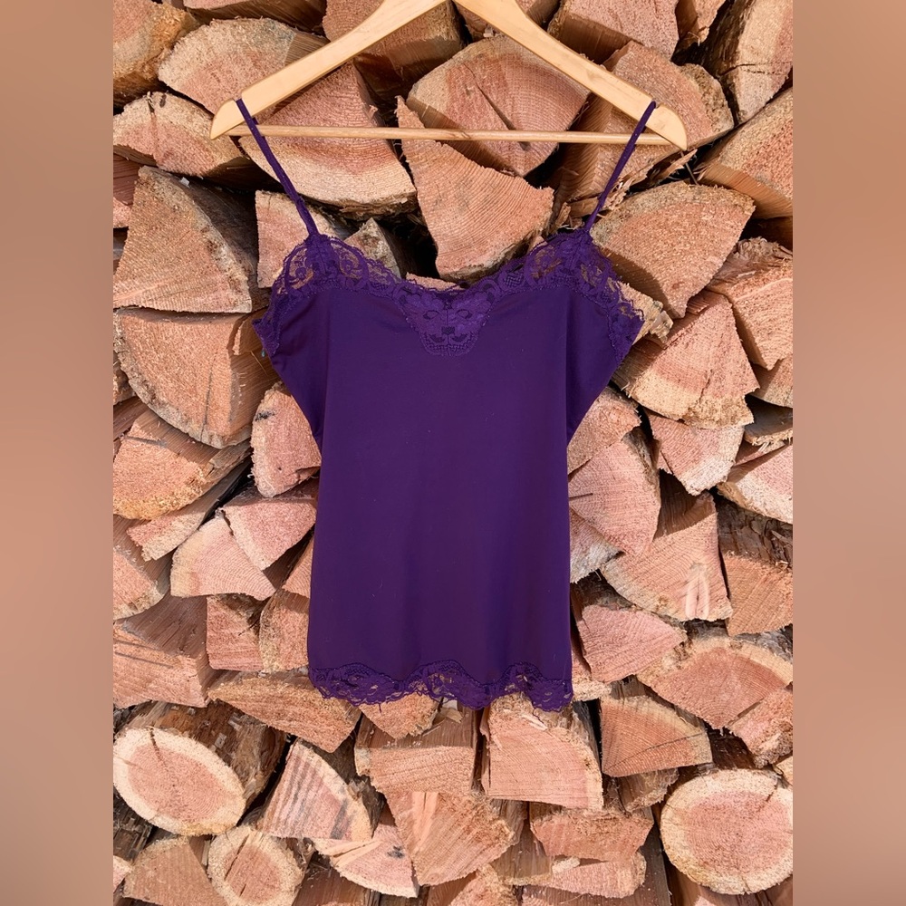 Y2K Women’s Small Purple Lace Trim Cami Top Under shirt Tank Gilmore Gossip Girl